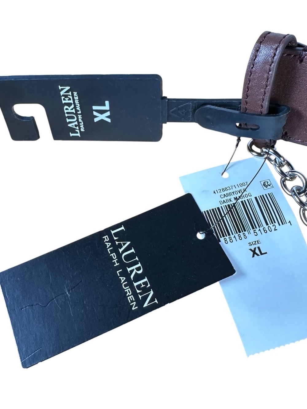 RALPH LAUREN Logo Flip-Lock Chain-Embellished Wide Leather Belt - Picture 8 of 9